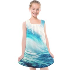 Tsunami Waves Ocean Sea Nautical Nature Water Nature Kids  Cross Back Dress