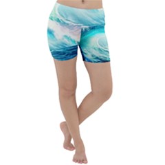 Tsunami Waves Ocean Sea Nautical Nature Water Nature Lightweight Velour Yoga Shorts by Ravend