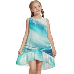 Tsunami Waves Ocean Sea Nautical Nature Water Nature Kids  Frill Swing Dress by Ravend