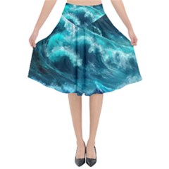 Thunderstorm Tsunami Tidal Wave Ocean Waves Sea Flared Midi Skirt by Ravend