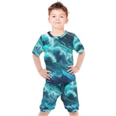 Thunderstorm Tsunami Tidal Wave Ocean Waves Sea Kids  Tee And Shorts Set by Ravend