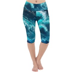 Thunderstorm Tsunami Tidal Wave Ocean Waves Sea Lightweight Velour Cropped Yoga Leggings