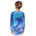 Tsunami Tidal Wave Ocean Waves Sea Nature Water Blue Kids  Long Sleeve Tee View2