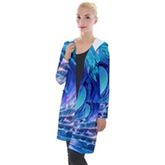 Tsunami Tidal Wave Ocean Waves Sea Nature Water Blue Hooded Pocket Cardigan