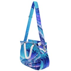 Tsunami Tidal Wave Ocean Waves Sea Nature Water Blue Rope Handles Shoulder Strap Bag