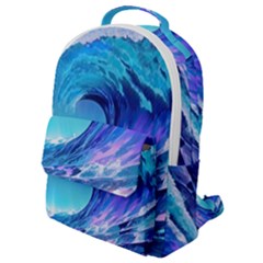Tsunami Tidal Wave Ocean Waves Sea Nature Water Blue Flap Pocket Backpack (small) by Ravend