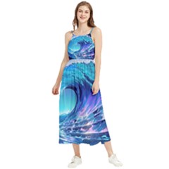 Tsunami Tidal Wave Ocean Waves Sea Nature Water Blue Boho Sleeveless Summer Dress