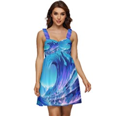 Tsunami Tidal Wave Ocean Waves Sea Nature Water Blue Ruffle Strap Babydoll Chiffon Dress