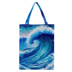 Tsunami Tidal Wave Ocean Waves Sea Nature Water Blue Painting Classic Tote Bag by Ravend