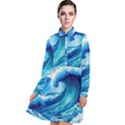 Tsunami Tidal Wave Ocean Waves Sea Nature Water Blue Painting Long Sleeve Chiffon Shirt Dress View1