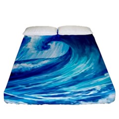 Tsunami Tidal Wave Ocean Waves Sea Nature Water Blue Painting Fitted Sheet (queen Size)