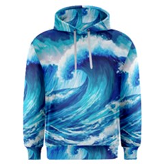 Tsunami Tidal Wave Ocean Waves Sea Nature Water Blue Painting Men s Overhead Hoodie