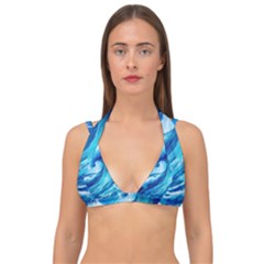 Tsunami Tidal Wave Ocean Waves Sea Nature Water Blue Painting Double Strap Halter Bikini Top