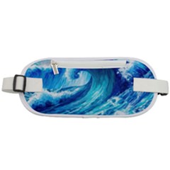 Tsunami Tidal Wave Ocean Waves Sea Nature Water Blue Painting Rounded Waist Pouch by Ravend