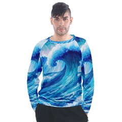 Tsunami Tidal Wave Ocean Waves Sea Nature Water Blue Painting Men s Long Sleeve Raglan Tee