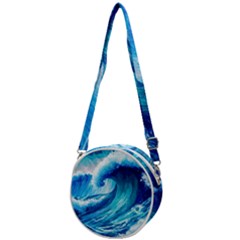 Tsunami Tidal Wave Ocean Waves Sea Nature Water Blue Painting Crossbody Circle Bag