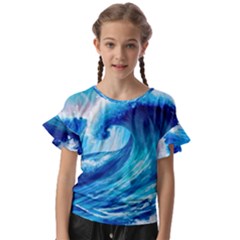 Tsunami Tidal Wave Ocean Waves Sea Nature Water Blue Painting Kids  Cut Out Flutter Sleeves