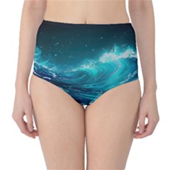 Tsunami Waves Ocean Sea Nautical Nature Water Classic High-waist Bikini Bottoms by Ravend