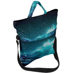 Tsunami Waves Ocean Sea Nautical Nature Water Fold Over Handle Tote Bag