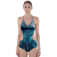 Tsunami Waves Ocean Sea Water Rough Seas 3 Cut-out One Piece Swimsuit