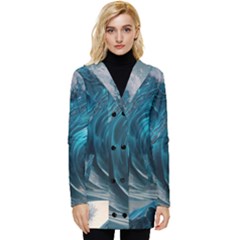 Tsunami Waves Ocean Sea Water Rough Seas 3 Button Up Hooded Coat  by Ravend