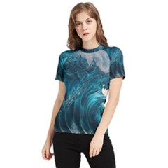 Tsunami Waves Ocean Sea Water Rough Seas 3 Women s Short Sleeve Rash Guard