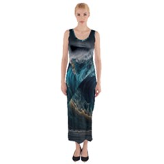 Tsunami Waves Ocean Sea Water Rough Seas 7 Fitted Maxi Dress