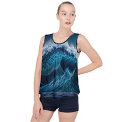 Tsunami Waves Ocean Sea Water Rough Seas 6 Bubble Hem Chiffon Tank Top