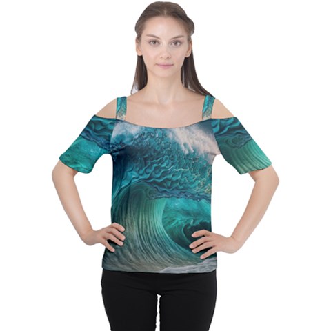 Tsunami Waves Ocean Sea Water Rough Seas 2 Cutout Shoulder Tee by Ravend