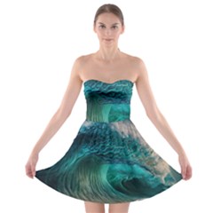 Tsunami Waves Ocean Sea Water Rough Seas 2 Strapless Bra Top Dress by Ravend