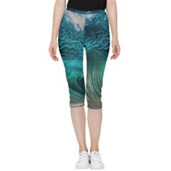 Tsunami Waves Ocean Sea Water Rough Seas 2 Inside Out Lightweight Velour Capri Leggings  by Ravend