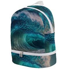 Tsunami Waves Ocean Sea Water Rough Seas 2 Zip Bottom Backpack