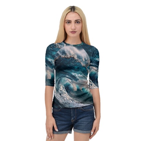 Tsunami Waves Ocean Sea Water Rough Seas 5 Quarter Sleeve Raglan Tee by Ravend