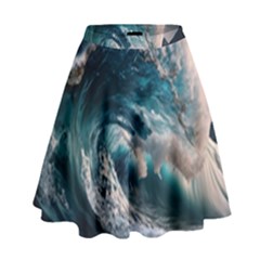 Tsunami Waves Ocean Sea Water Rough Seas 5 High Waist Skirt