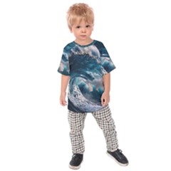 Tsunami Waves Ocean Sea Water Rough Seas 5 Kids  Raglan Tee