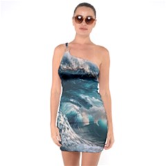 Tsunami Waves Ocean Sea Water Rough Seas 5 One Soulder Bodycon Dress