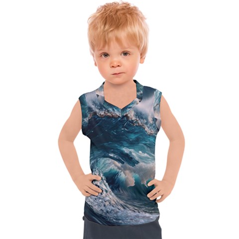 Tsunami Waves Ocean Sea Water Rough Seas 5 Kids  Sport Tank Top by Ravend