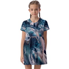 Tsunami Waves Ocean Sea Water Rough Seas 5 Kids  Asymmetric Collar Dress