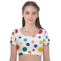 Polka Dot Velvet Short Sleeve Crop Top  by 8989