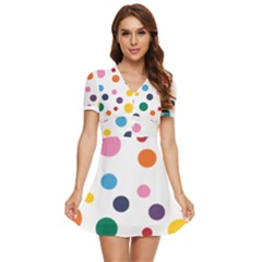Polka Dot V-neck High Waist Chiffon Mini Dress by 8989