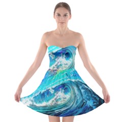 Tsunami Waves Ocean Sea Nautical Nature Water Painting Strapless Bra Top Dress