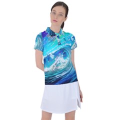 Tsunami Waves Ocean Sea Nautical Nature Water Painting Women s Polo Tee