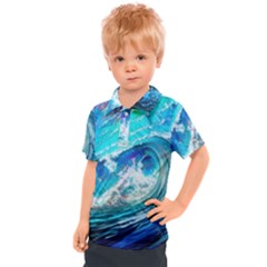 Tsunami Waves Ocean Sea Nautical Nature Water Painting Kids  Polo Tee