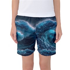 Tsunami Waves Ocean Sea Water Rough Seas 4 Women s Basketball Shorts by Ravend