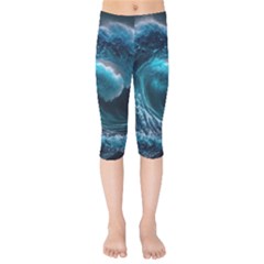 Tsunami Waves Ocean Sea Water Rough Seas 4 Kids  Capri Leggings 