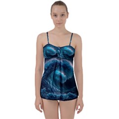 Tsunami Waves Ocean Sea Water Rough Seas 4 Babydoll Tankini Set