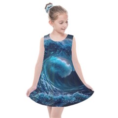 Tsunami Waves Ocean Sea Water Rough Seas 4 Kids  Summer Dress