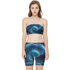 Tsunami Waves Ocean Sea Water Rough Seas 4 Stretch Shorts And Tube Top Set