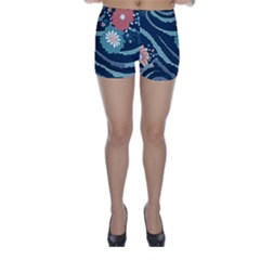 Waves Flowers Pattern Water Floral Minimalist Skinny Shorts