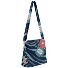 Waves Flowers Pattern Water Floral Minimalist Zipper Messenger Bag